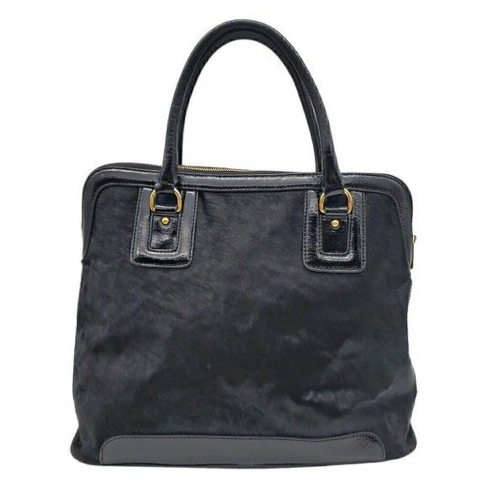 Mania Black Calf Hair Shopper Bag, Mania Black Fur Tote Bag